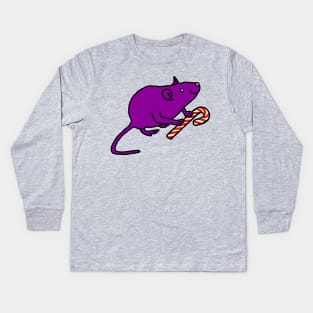 Purple Rat holding Candy Cane at Christmas Kids Long Sleeve T-Shirt